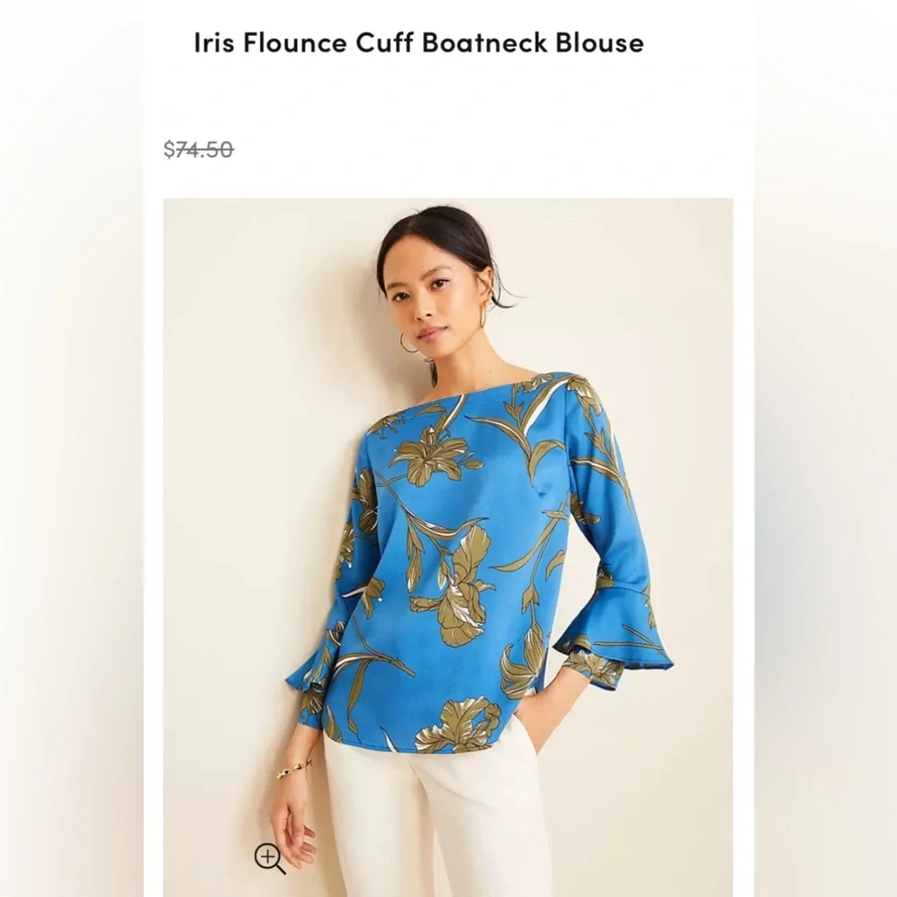 Ann Taylor Iris Flounce Cuff Boatneck Top XS Petite - Picture 1 of 12